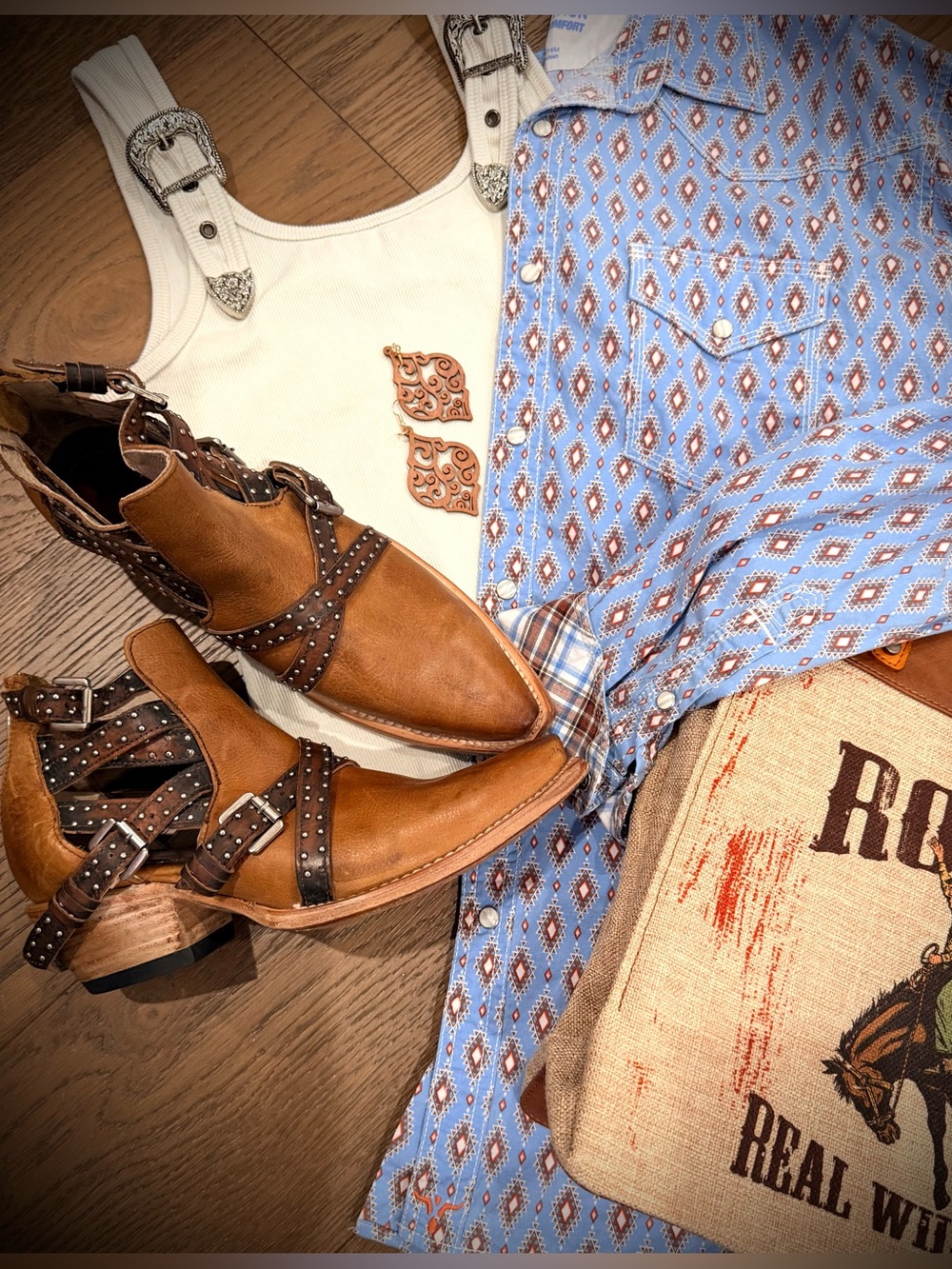 Freebird by Steven Tan Brown Studded Western Ankle Booties